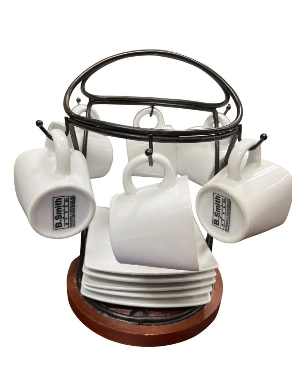 B Smith 13 piece espresso set ceramic white black rack SKU 10-586